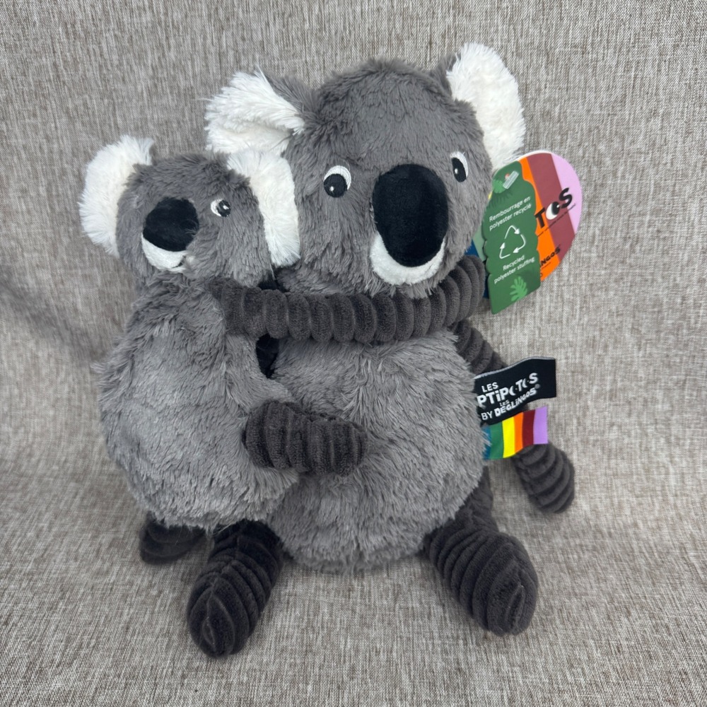Les Deglingos Les Ptipotos Koala Mother and Baby Grey Plush Stuffed Animal NWT